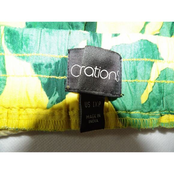 Curations 1XP Petites Plus Pant Pull On Wide Split Leg Floral Tropical Green Yel - Picture 2 of 14